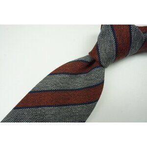 Cesare Attolini Brick Red Dove Gray Navy Striped Woven Wool Tie BRAND NEW